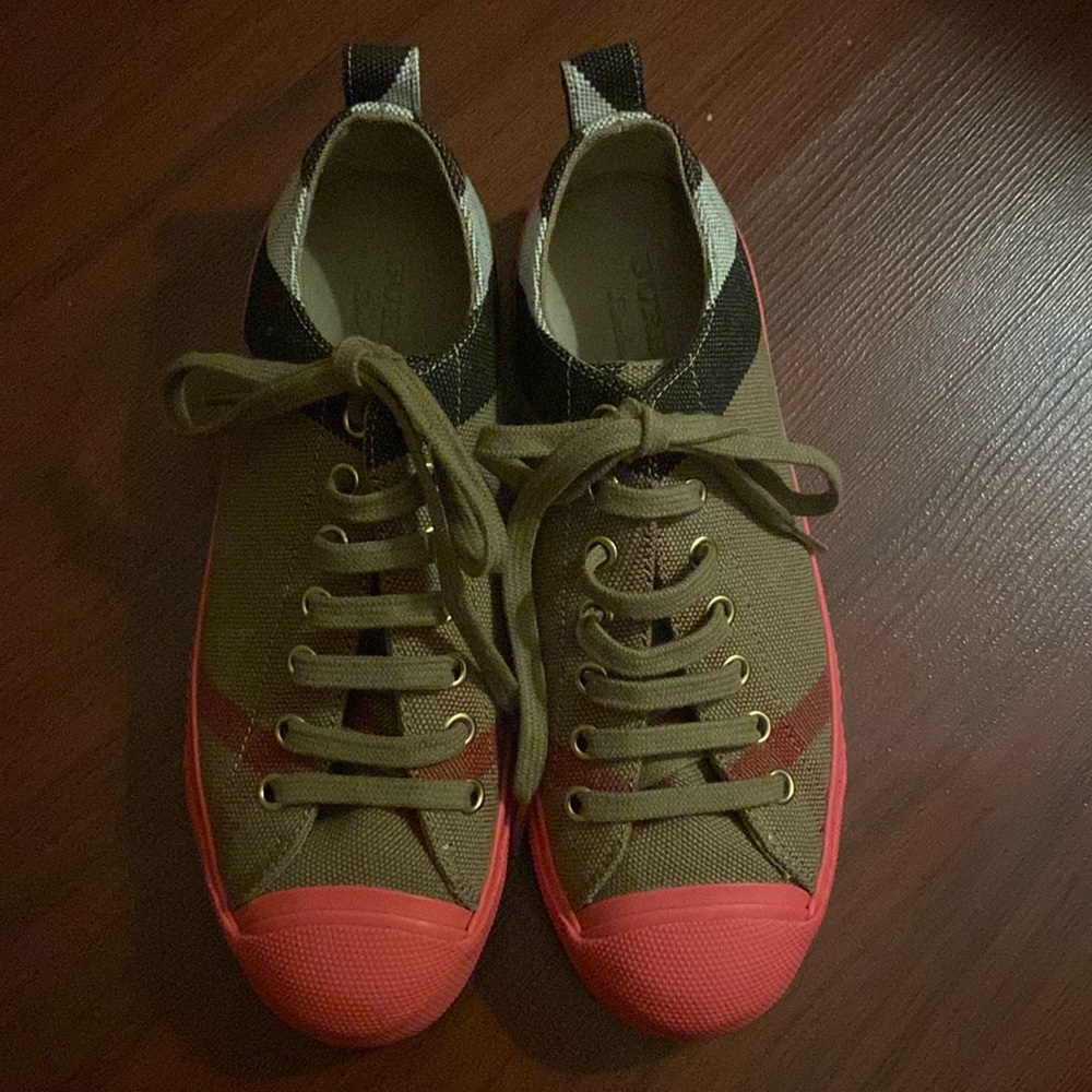Burberry Olive and Coral Athletic Sneakers